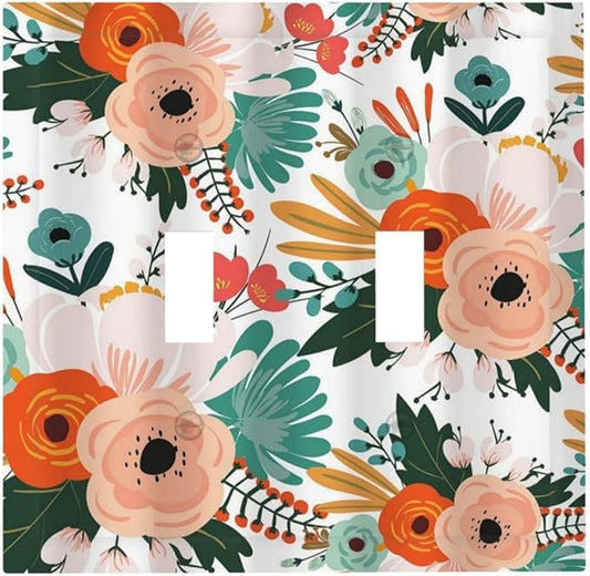 Rustic Floral Boho Colorful Flower Double Toggle Light Switch Covers 2 Gang Wall Plate Dual Decorative Switchplate Electrical Faceplate for Farmhouse Bathroom Bedroom Kitchen Decor