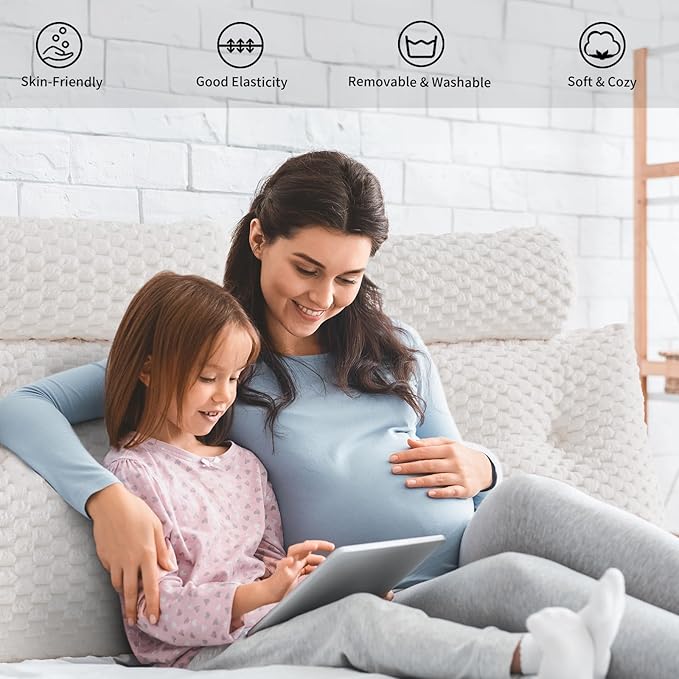 Wedge Headboard Pillow - Bed Wedge Pillow for Headboard Triangular Headboard Pillow with Neck Roll Pillow-Large Bolster Pillow for Sitting in Bed Backrest Positioning Support (White,59x8x20 Inches)