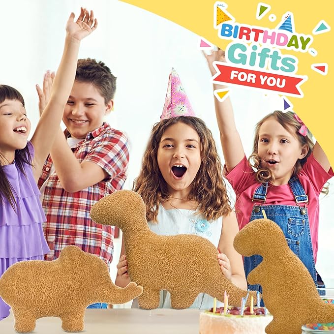 Dino Chicken Nugget Pillow, Dinosaur Chicken Nuggets Plush Funny Birthday Gifts for Boys and Girls, Dinosaur Gifts for Kids and Adults, Dinosaur Theme Party Decorations (Elephant, Small)