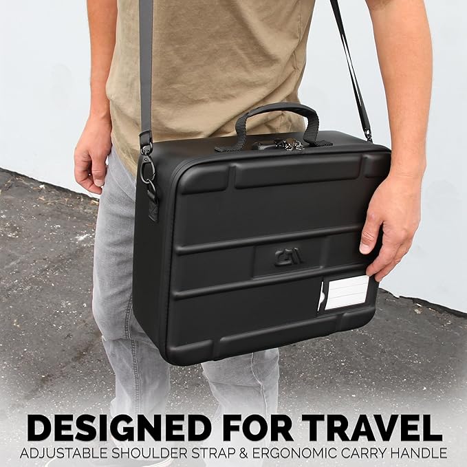 CASEMATIX Wine Travel Case for 3 Bottles with Locking Zipper, Shock-Absorbing Foam & Adjustable Carrying Strap - Protective Wine Suitcase for Storage, Padded Wine Bag Tote Alcohol Carrying Case