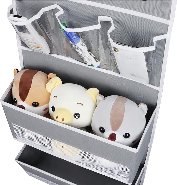 Univivi Door Storage Gray 2-Pack Door Hanging Storage Closet with 4 Large Pockets and 3 Small PVC Pockets Over Door Organizer for Cosmetics, Toys and Sundries…