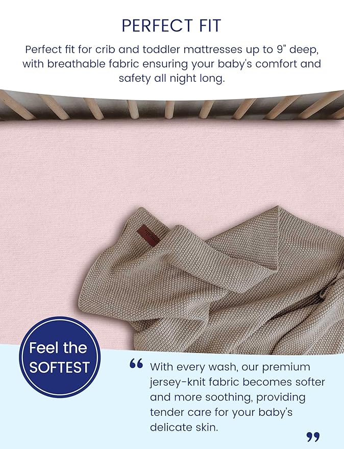 TotAha Premium Stretchy Crib Sheets (2-Pack)-Hypoallergenic, Silky Comfort, Buttery Soft, Calming Effect, All-Season Jersey-Knit Sheets, 9'' Extra Deep Pocket