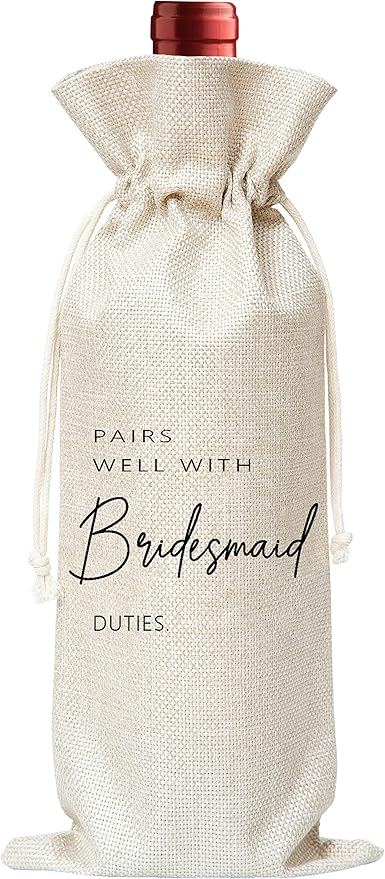 Bridesmaid Gifts Wine Bag - Gift For Bridesmaids, Bridal Shower, Engagement, Bachelorette Party Favor - Cotton Burlap Wine Bag (1 Pcs) - WB022