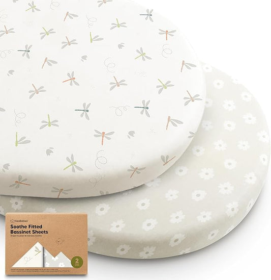 2-Pack Organic Bassinet Sheets for Girls, Boys - 100% Cotton Bassinet Mattress Sheets Compatible with Halo Bassinest Swivel Sleeper, Graco, Baby Delight, Chicco, Unisex Fitted Bassinet Sheets (Meadow)