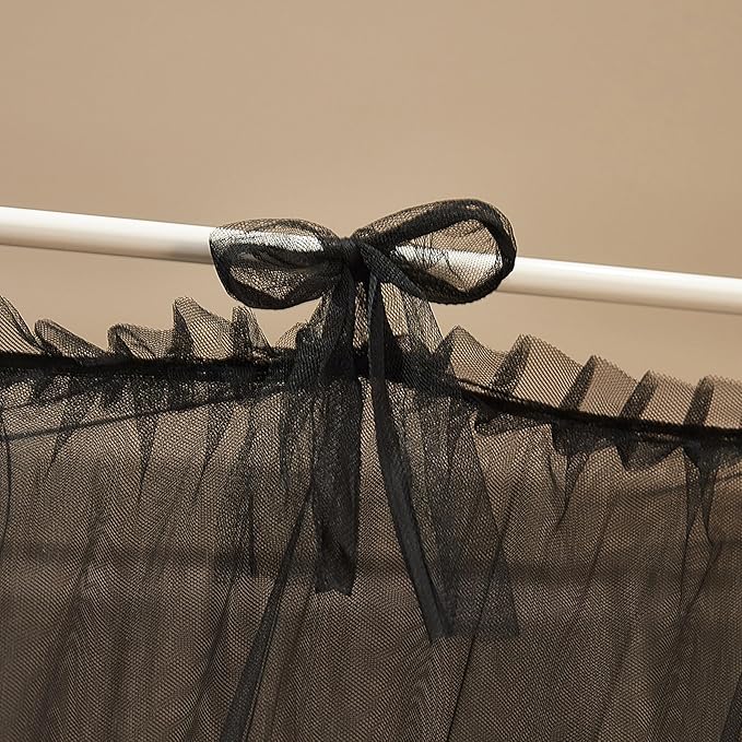 4 Corners Post Princess Curtain Bed Canopy Lace Up Double Layer 4 Opening Mosquito Net Mesh for Girls Bedroom Decoration(Black, 78" W*86" L*82" H/King)