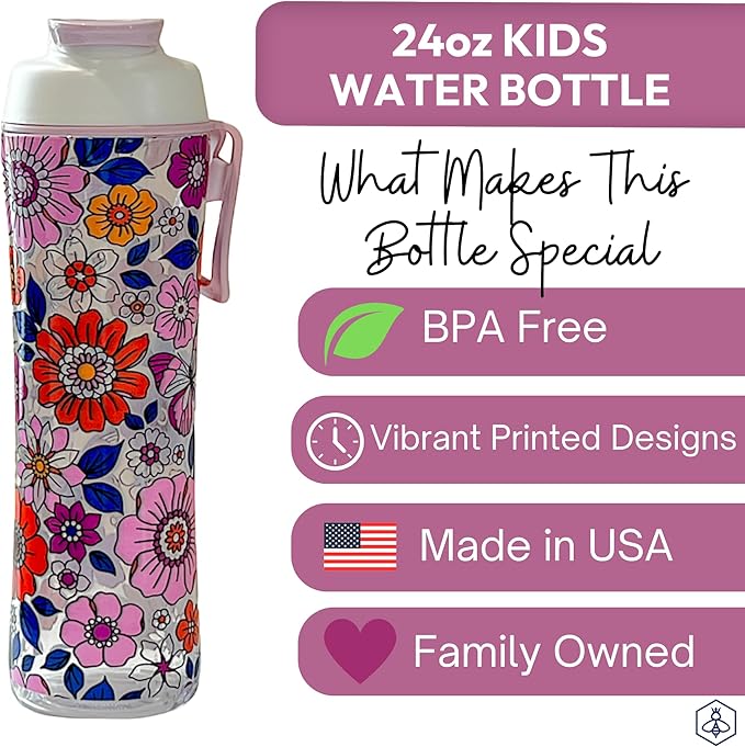 Kids Water Bottle with Chug Lid & Easy Carry Handle | 24oz BPA-Free Tritan Bottles with Leakproof Cap | Reusable & Durable for Girls, Boys, School & Sports | Made in USA