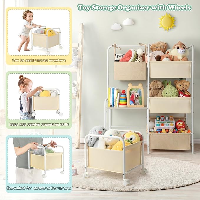 Toy Storage Organizer, Montessori Toy Shelf for Kids, Toy Organizer with 5 Toy Bins, Toy Chest for Girls and Boys, Toy Storage Basket, Large Toy Box for Living Room Playroom Nursery Kids Room