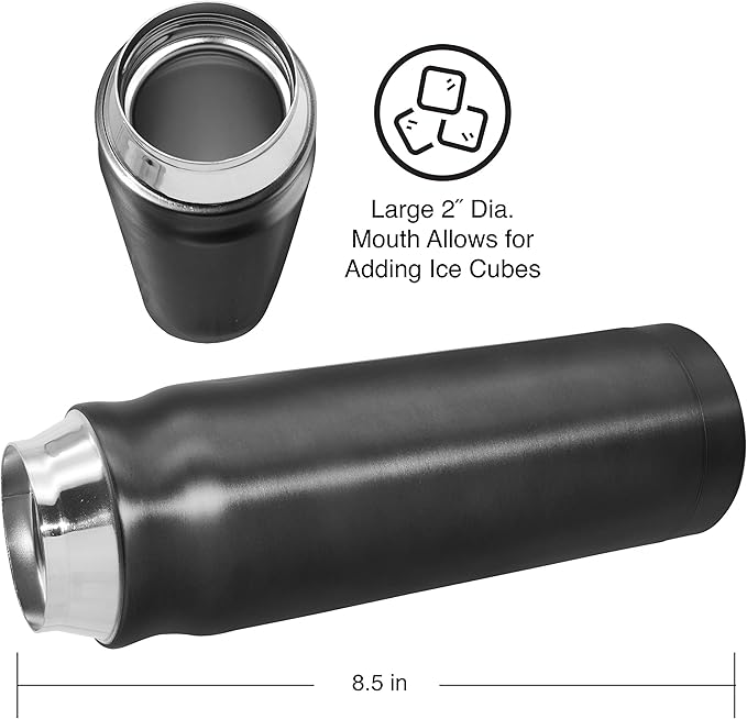 OGGI Caliber Stainless Steel Travel Water Bottle- Insulated Coffee Mug, Metal Water Bottle, Sports Bottle, Water Flask, Travel Bottles, 17oz, Black