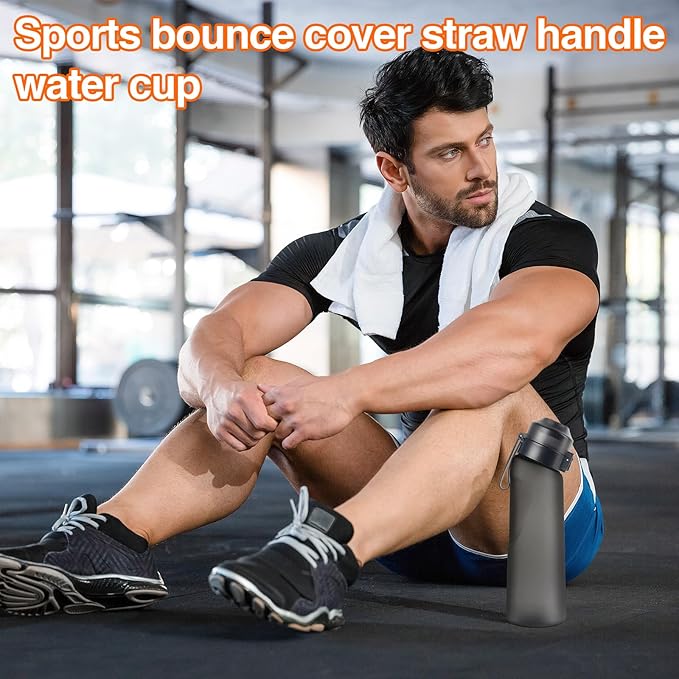 Water Bottle with 7Pcs Air Flavor Pods, Air Bottle Pods Water Bottle, Flavor Caps with Water Bottle, Fruit Scent Pods for Outdoor Sport(Matte Black-7 Pods)