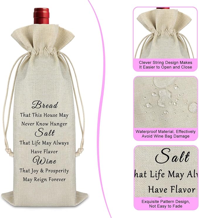Housewarming Gift for Hostess Wine Gift Bag Thank You Gift for Women New Home Gift Wine Bottle Covers Christmas Thanksgiving Mothers Day Gift for Her Drawstring Burlap Wine Bag Home Storage Bag