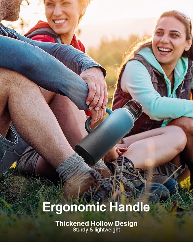 Trebo 40oz Water Bottle Insulated with Handle, Stainless Steel Metal Large Jug,Travel Flask with Straw Spout Lid,Mug Tumbler Cup with Carry Pouch,Keep Cold Hot, Indigo Black