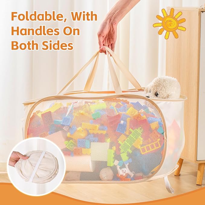 Kids Toy Storage Organizer Toy Box -Large,Lightweight & Foldable Children's Toy Chest,Suitable for Boys'and Girls' Playrooms,Bedrooms,and Nurseries.Dimensions: 22"x13"x13"Beige Navy Blue (Navy Blue)