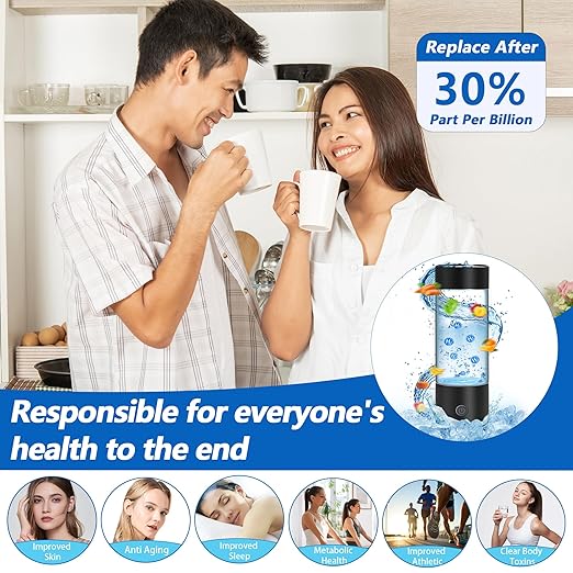 Hydrogen Water Bottle Generator, AquaHealth Hydrogen Water Bottles, 450ml Portable Rechargeable Hydrogen Water Ionizer Hydrogen-Rich Water Bottle Glass for Home, Travel, Office w/Hydrogen Suction Tube