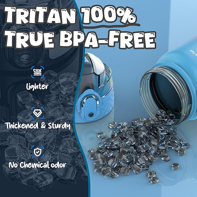 OLDLEY Kids Water Bottle for School, 17 oz (Straw Lid) BPA-Free Reusable Leak-proof Durable Tritan Plastic Water Bottles with One-handed Opening Straw Lids, Anti-dust Spout Cover (Blue)