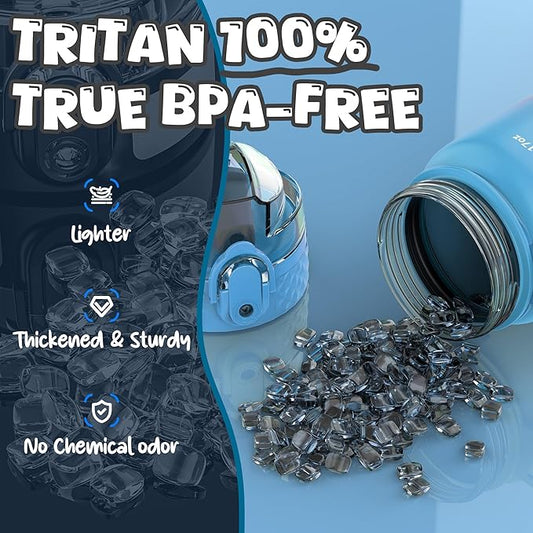 OLDLEY Kids Water Bottle for School, 17 oz (Straw Lid) BPA-Free Reusable Leak-proof Durable Tritan Plastic Water Bottles with One-handed Opening Straw Lids, Anti-dust Spout Cover (Blue)