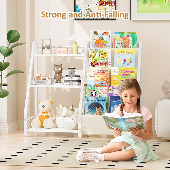 Kids Bookshelf and Toy Organizer, Book Shelf for Kids Rooms,2 in 1 Nursery Book Shelves, Toddler Bookshelf Montessori Bookshelf and Kids Book Shelf (White)