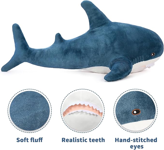 MorisMos Giant Shark Stuffed Animal Shark Plush Toys, Soft Plush Shark Hugging Pillow for Kids, 51 inch