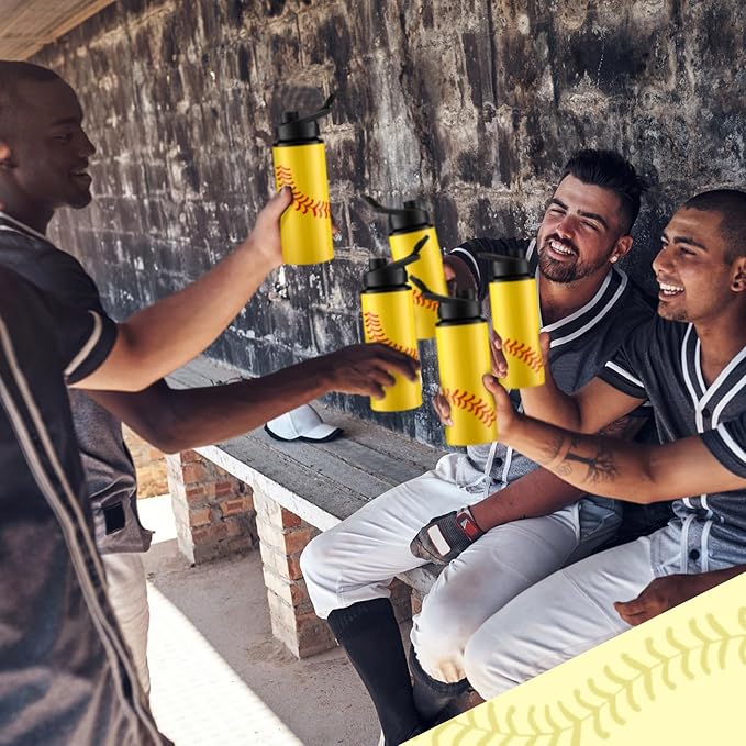 Layhit 134 Pcs Party Favors Set Include Cosmetic Bag Drawstring Backpack Hair Ties Charm Bracelets Silicon Bracelets Water Bottles Keychains Stickers for Sport Team Gifts (Yellow,Baseball)