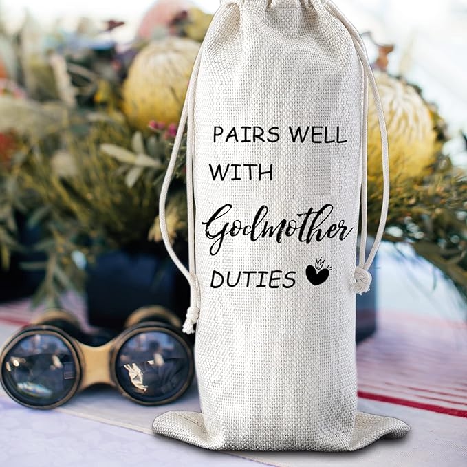 Pairs Well with Godmother Duties Godmother Wine Bag Mother Day Gift Godmother Gift Baptism Gift Wine Bags Godmother Proposal Gifts Christening Gift for Godmother
