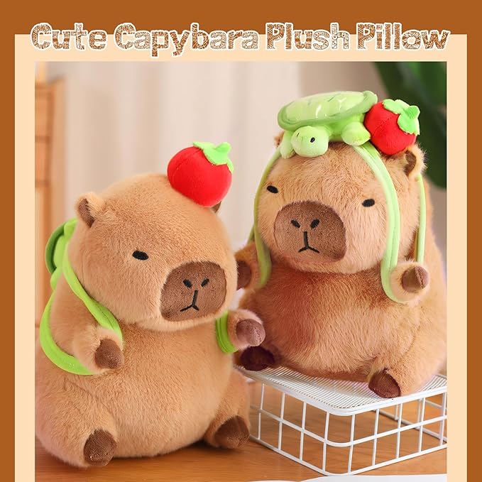 Cute Capybara Plush with Turtle Backpack Kawaii Capybara Stuffed Animal with Apple Capybara Plushies Soft Capybara Pillow Toy Birthday for Kids Boys Girls 12 inch