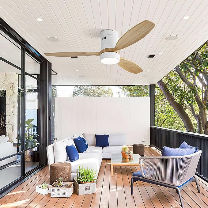 NicBex Ceiling Fan 52 Inch Ceiling Fans with Lights Ceiling Fan with 3 Blades and Remote Control Reversible DC Motor Ceiling Fan for Bedroom, Living Room, Light Natural