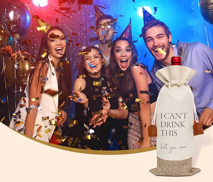 I Can't Drink This But You Can Wine Bag, Wine Champagne Bottle Gift Bag, Cotton Linen Wine Gift Bag With Drawstring, Baby Announce, Pregnancy Announcement Gift Wine Bag for Friends Parents-3