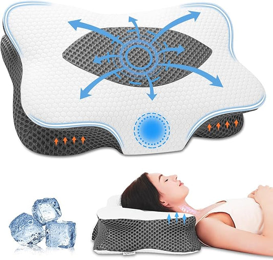 Anvo Cervical Pillow for Neck Pain Relief - Neck Pillows for Pain Relief Sleeping - Cervical Memory Foam Pillows for Neck Pain - Ergonomic Pillow for Side Back Stomach Sleeper-Grey Queen Firm