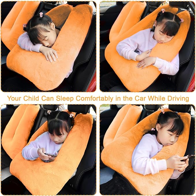 Travel Pillow, Travel Pillow for Kids, Sleeper Hold Pillow Travel, Removable U-Shaped Pillow for Adults and Children to Support Head and Body in The Back Seat of Long Car Trips (Orange)