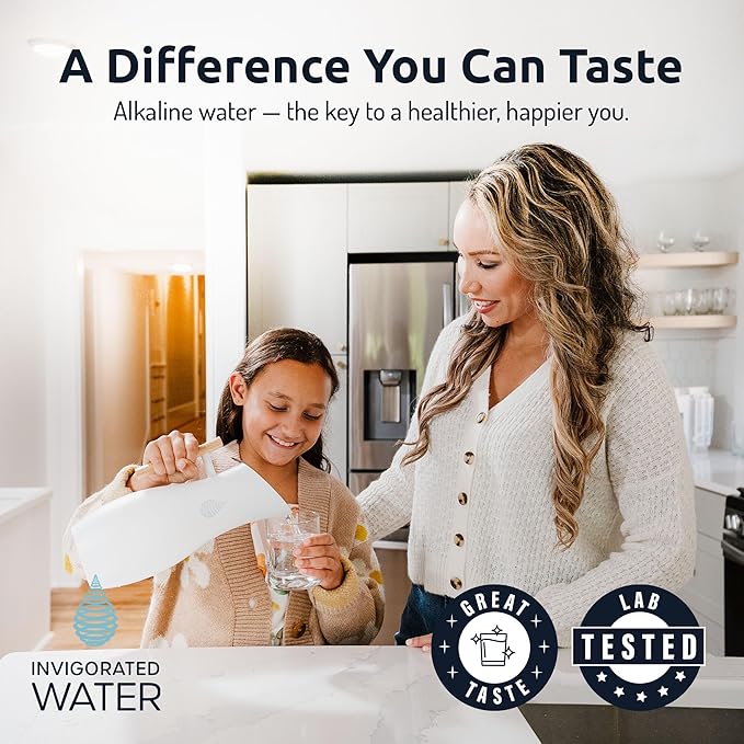 Invigorated Water pH Vitality Alkaline Water Filter Pitcher for Drinking Water Stainless Steel - Water Pitcher with Filter for Tap Water, High pH Filtered Purifier with Alkaline Filter - 1.9L (Black)