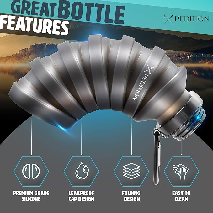 Collapsible Water Bottle, Stainless Steel Fork Knife Spoon Bottle Opener Travel Cutlery, Flat Folding Camping silverware utensils, Lunch Cutlery, Survival Gear, Flatware Tableware - Hiking Equipment