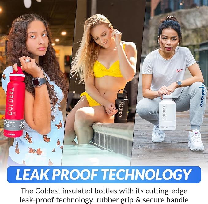 Coldest Insulated Water Bottle with Handle Lid | Leak Proof, Insulated Modern Stainless Steel, Triple Walled, Sport Thermos Bottles, Metal Flask | 21oz