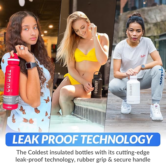 Coldest Insulated Water Bottle with Handle Lid | Leak Proof, Simple Insulated Modern Stainless Steel, Double Walled, Sport Thermos Bottles, Metal Flask | 21oz