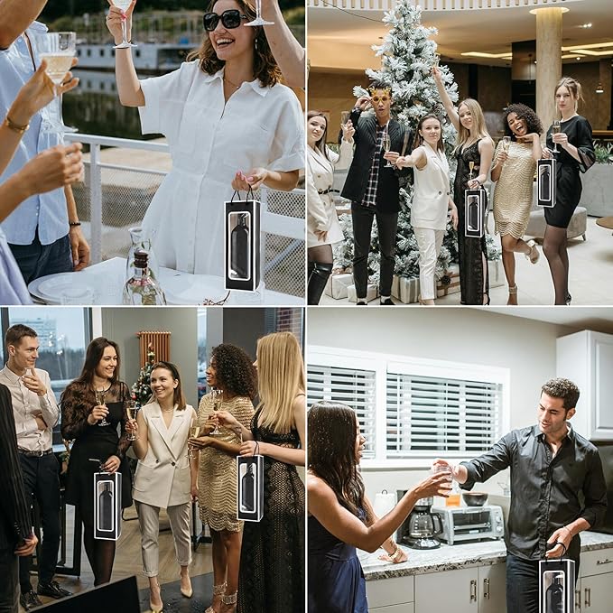 Cyblinia 20 Pack Wine Gift Bags Kraft Paper Wine Bags with Window Wine Bottle Bags 14.2 x 4.9 x 3.4 Inch Paper Gift Bags Party Bags for Wine Bottles,Gifts, Wedding Party