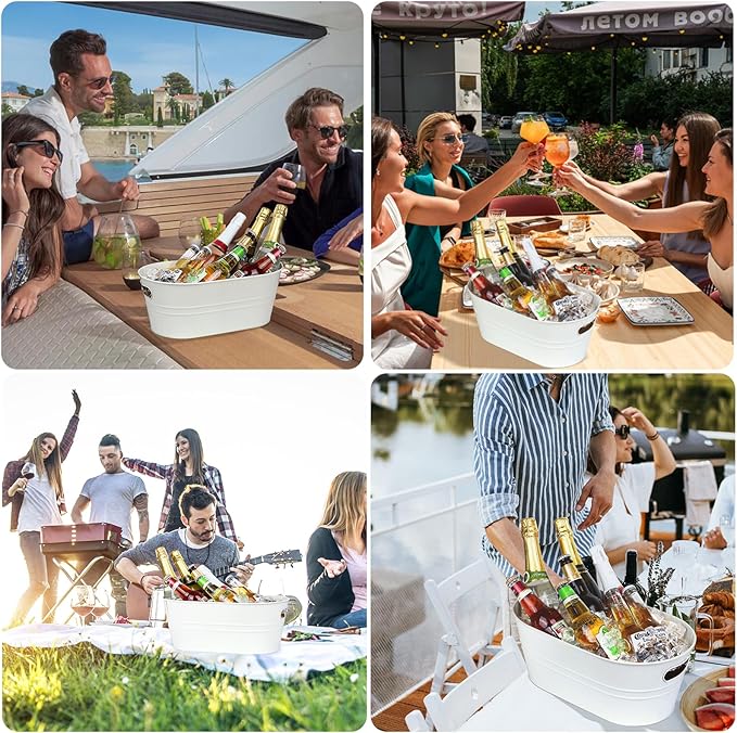 4Pcs Galvanized Bucket Galvanized Tub Ice Bucket 3 Gallon Beverage Tub Metal Beverage Buckets Ice Buckets for Parties Mimosa Bar Supplies for Beer Champagne Cocktails（White）