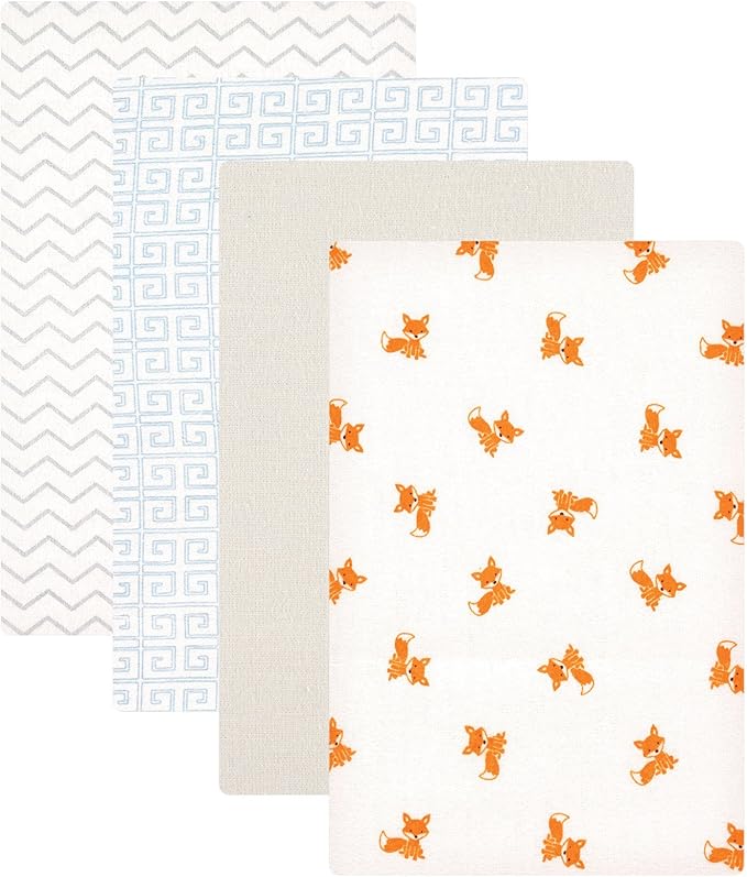 Luvable Friends Unisex Baby Cotton Flannel Receiving Blankets, Fox 4-Pack, One Size