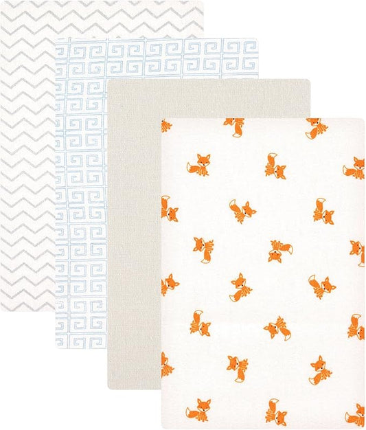 Luvable Friends Unisex Baby Cotton Flannel Receiving Blankets, Fox 4-Pack, One Size