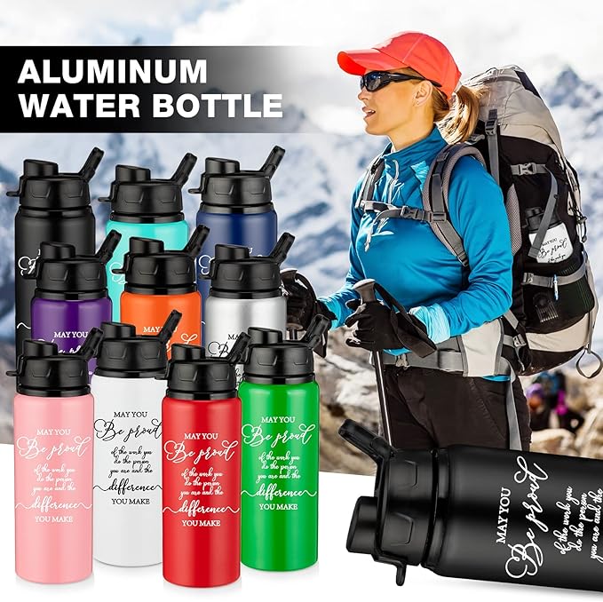 Sunnyray 10 Pcs Employee Appreciation Gift Reusable Aluminum Water Bottle Bulk with Snap Lid May You Be Proud of The Work Thank You Group Team Gift for Coworker Teacher Friend(Multicolor, 20 oz)