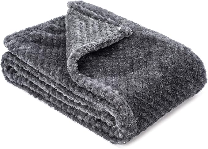 Fuzzy Blanket or Fluffy Blanket for Baby, Soft Warm Cozy Coral Fleece Toddler, Infant or Newborn Receiving Blanket for Crib, Stroller, Travel, Decorative (28Wx40L, XS-Dark Grey)