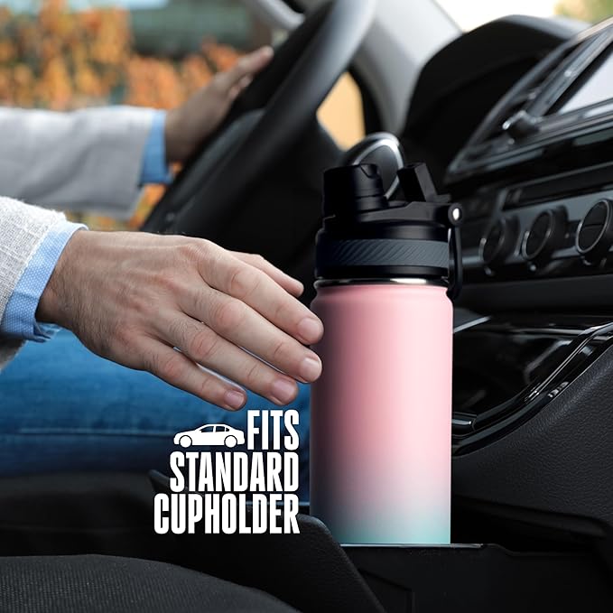 Insulated Water Bottle with Straw and Handle 22 oz-Stainless Steel Water Bottles with Straw, Dual Cap Function & Sleeve, Keeps Drinks Hot Up to 12 Hours & Cold Up to 24 Hours (Cotton Candy)