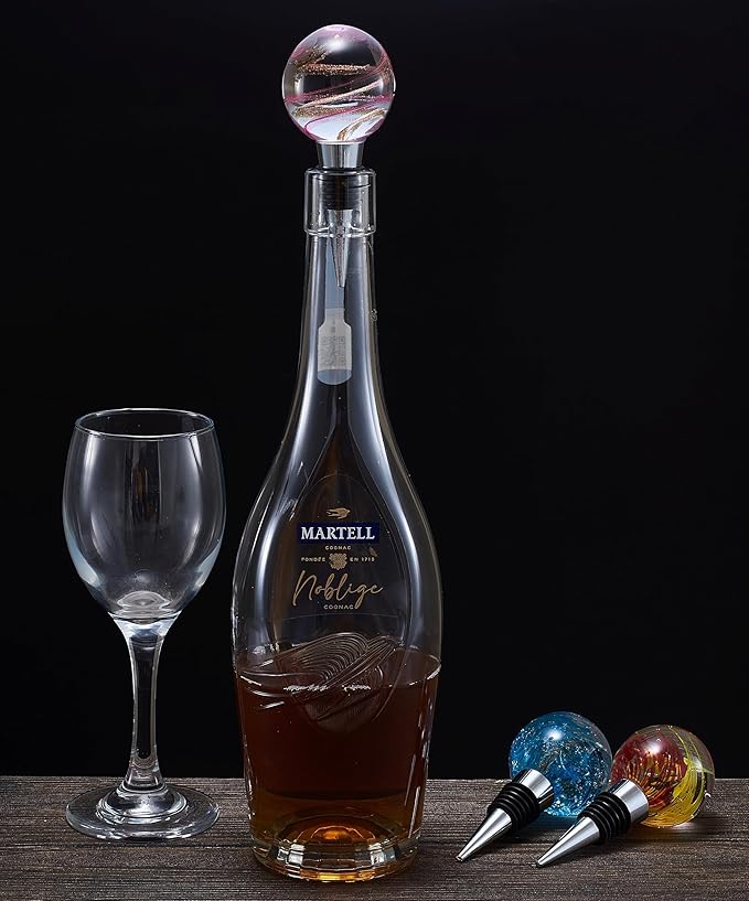 Murano Glass Art Wine Bottle Stopper with Purple and Champagne Glass Ball, Beverage Bottle Stoppers For Gifts, Bar, Holiday Party, Wedding, Pack of 1