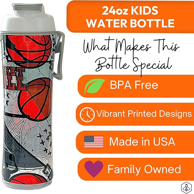 Kids Water Bottle with Chug Lid & Easy Carry Handle | 24oz BPA-Free Tritan Bottles with Leakproof Cap | Reusable & Durable for Girls, Boys, School & Sports | Made in USA
