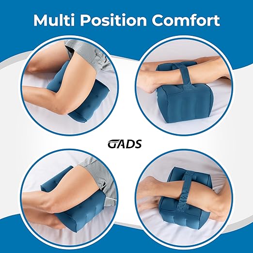 Inflatable Knee Pillow for Side Sleepers - Travel Knee Pillow - Leg Pillow for Side Sleeping - Hip, Back and Sciatica Pain Relief Pillow - Lightweight & Portable for Travel - Blue