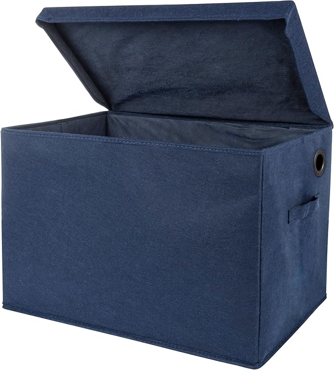 Sammy & Lou Collapsible Felt Soft Toy Box Toy Chest for Toddlers Toy Storage Organizer with Handles and Hinged Lid, 22 x 14.5 x 15 inches, Navy