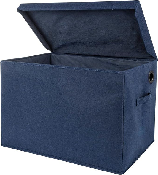 Sammy & Lou Collapsible Felt Soft Toy Box Toy Chest for Toddlers Toy Storage Organizer with Handles and Hinged Lid, 22 x 14.5 x 15 inches, Navy