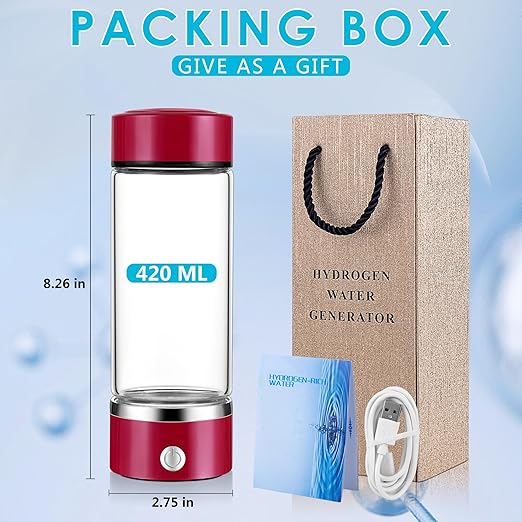 Hydrogen Water Bottle with PEM SPE Technology - 2024 for Men Women - A Portable Rechargeable Hydrogen Water Generator with Gift Box, Hydrogen Water Ionizer Machine for Home Office Travel (Red)