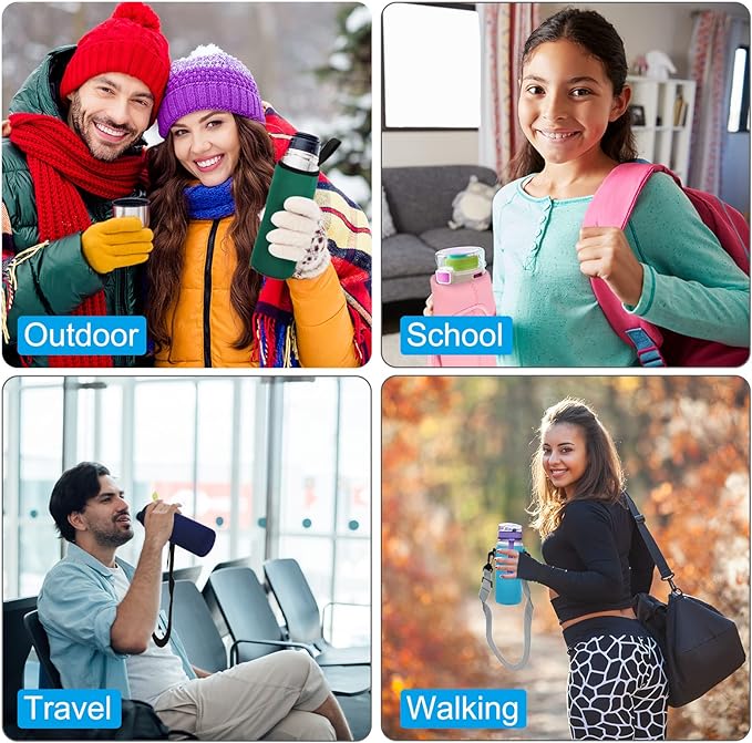 PATIKIL 65mmx180mm Water Bottle Sleeve, 4 Pack Neoprene Insulated Bottle Bag Holder Carrier Pouch with Finger Strap, Gray