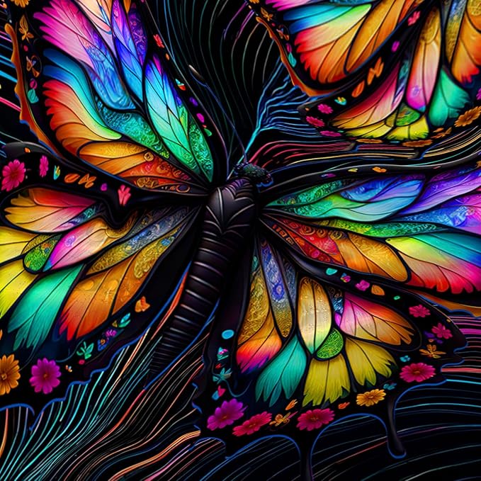 AILONEN Beautiful Butterfly Shower Curtain,Colorful Line Butterfly Bath Curtain for Bathroom for Boys,Girls,Boho Hippie Style Waterproof Fabric Shower Curtain Set with Hooks,72" W*78" H