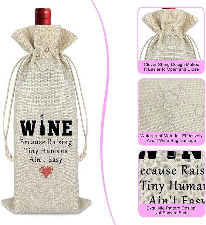 Thank You Gift for Mother Women Wine Bag Wine Gift Bag Mother's Day Appreciation Gift for Mom To Be New Mommy Birthday Thanksgiving Christmas Gift for Her Godmother Mother in Law Burlap Wine Wrap Bag