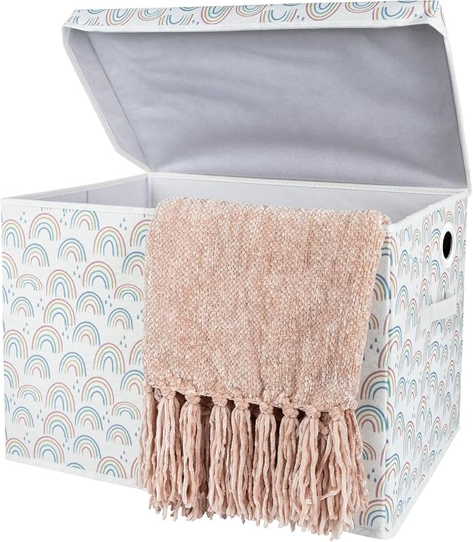 Sammy & Lou Collapsible Felt Soft Toy Box Toy Chest for Toddlers Toy Storage Organizer with Handles and Hinged Lid, 22 x 14.5 x 15 inches, Painted Rainbow