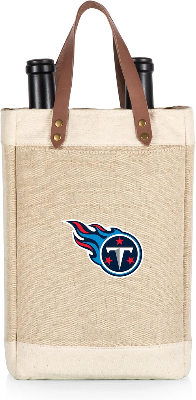 PICNIC TIME NFL Pinot - Jute 2 Bottle Insulated Wine Bag - Wine Tote Bag - Wine Gift Bag, (Beige)